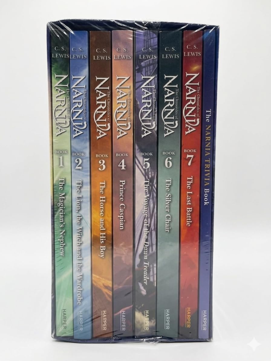 The Chronicles of Narnia 7-Book Box Set + Trivia Book Includes The Magician's Nephew,The Lion the Witch and the Wardrobe, The Horse and His Boy,Prince Caspian, The Voyage of the Dawn Treader ,The Silver Chair, The Last Battle, +Trivia Book +Bookmark