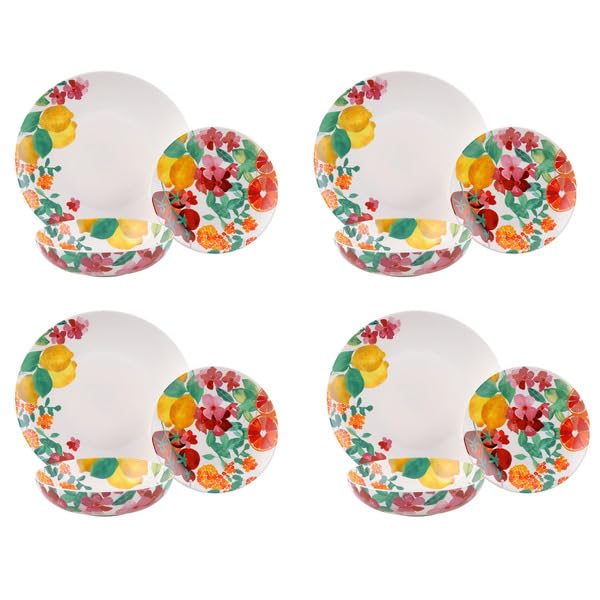 Maxwell & Williams Capri Dinnerware Set, 12-Piece (Includes 4 x dinner plates(27.5cm) and 4 x side plates(19cm) and 4 x bowls(19cm). Made from quality porcelain. Microwave and dishwasher safe)