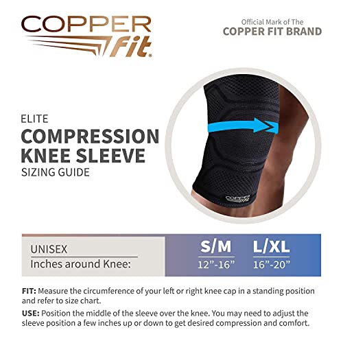 Copper Fit Elite Knee Compression Sleeve Knee Brace 2-Pack, Black