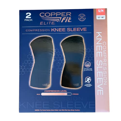 Copper Fit Elite Knee Compression Sleeve Knee Brace 2-Pack, Black