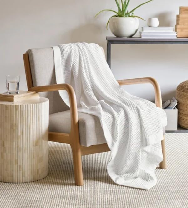Jennifer Adams Cotton Waffle Throw 60in x 70in(White)