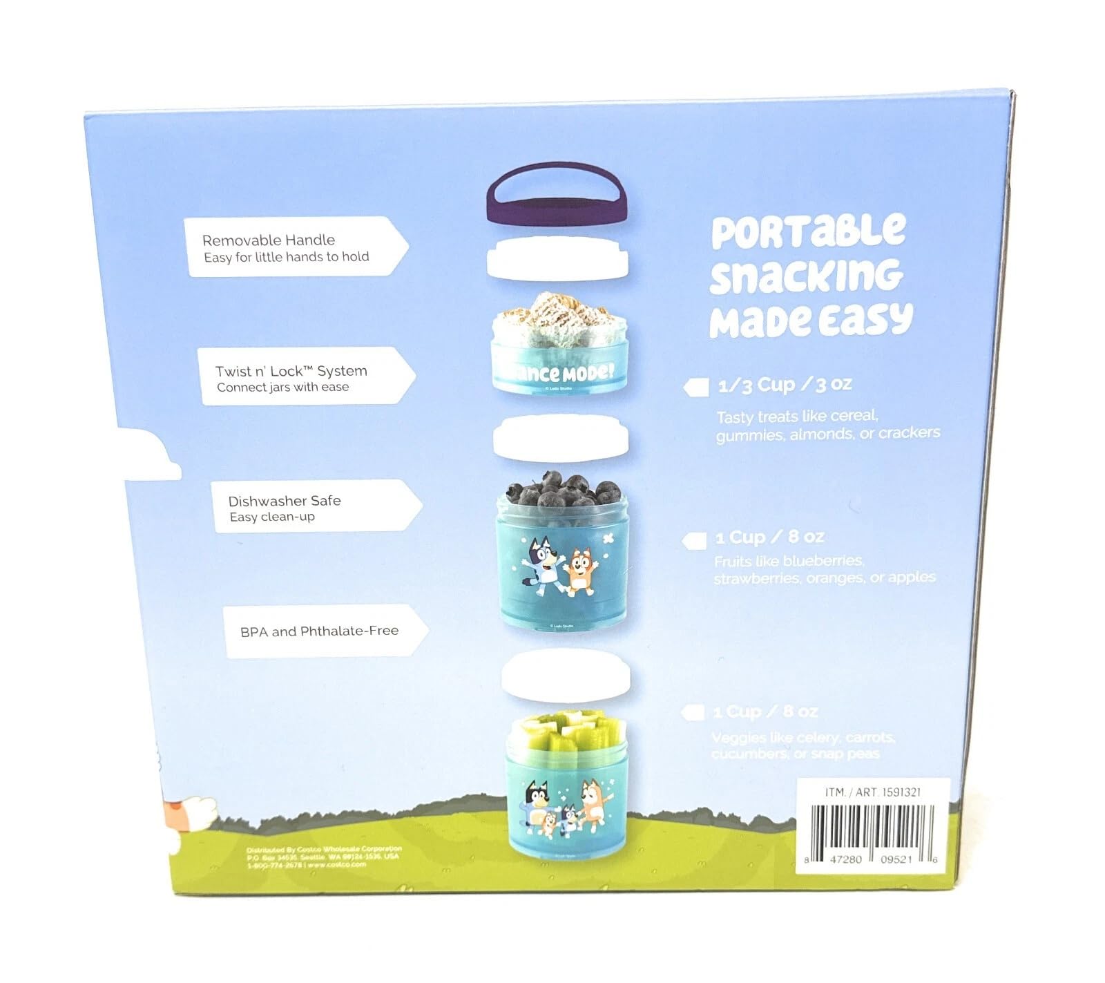 Whiskware Bluey Snack Stacks, Portable Snack Containers with Twist n' Lock™ System, BPA-Free