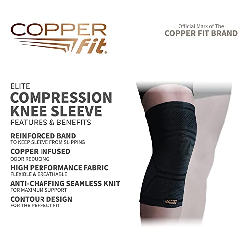 Copper Fit Elite Knee Compression Sleeve Knee Brace 2-Pack, Black (Small/Medium 12"-16")