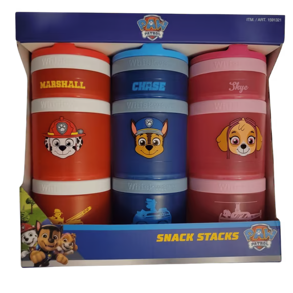 Whiskware Stackable Snack Containers for Kids and Toddlers, 3 partable snacking made easy for School and Travel, nickelodeon paw patrol
